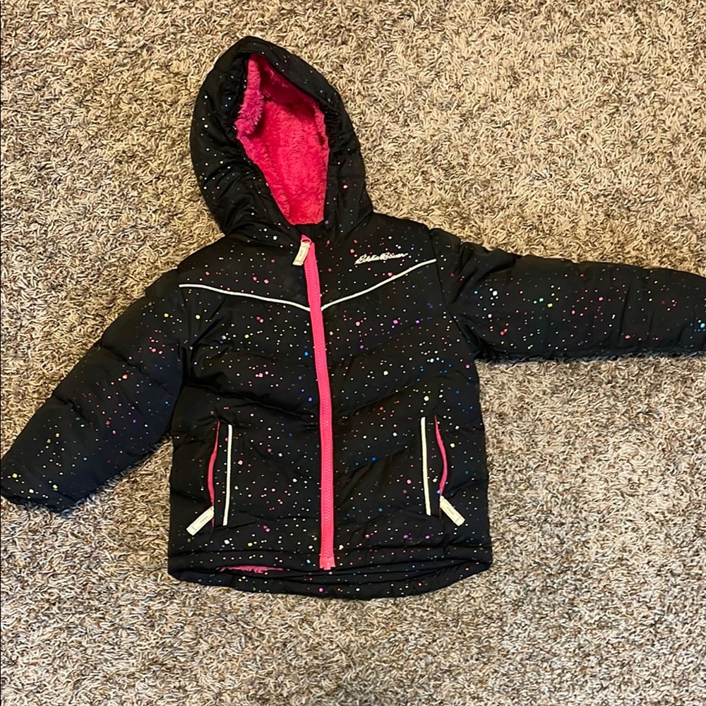 Eddie Bauer Black Hooded Jacket with Pink Lining